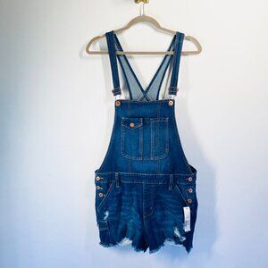 Denim Overall Shorts With Distressed Hem & Adjustable Straps NWT Size L/G (11-13